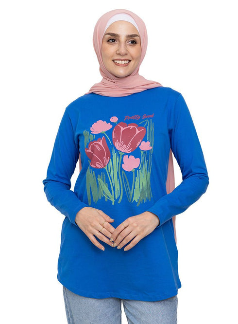 Royal Blue Printed Long - Sleeve Design 32 - Khotwh